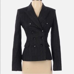 Isabel Marant Charcoal Pinstripe Suit: Double-Breasted Blazer.
